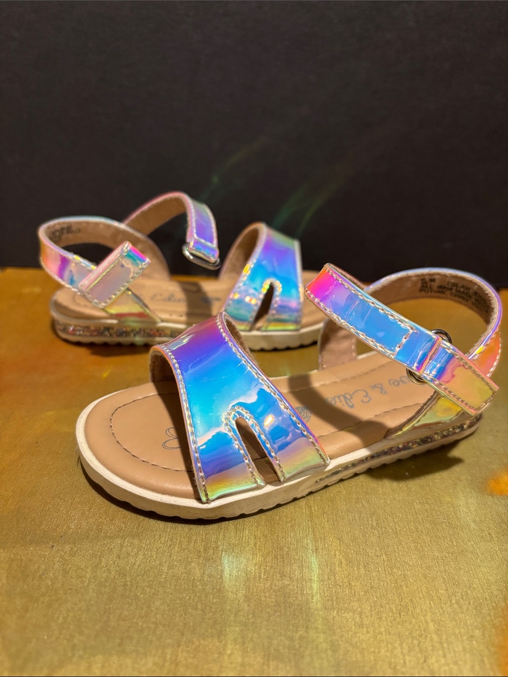 Girls' Iridescent Holographic Sandals - Pink & Purple Shine